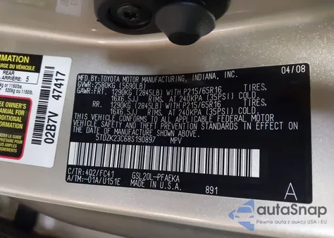 2008 Toyota Sienna Le from USA, damaged, VIN 5TDZK23C68S190897